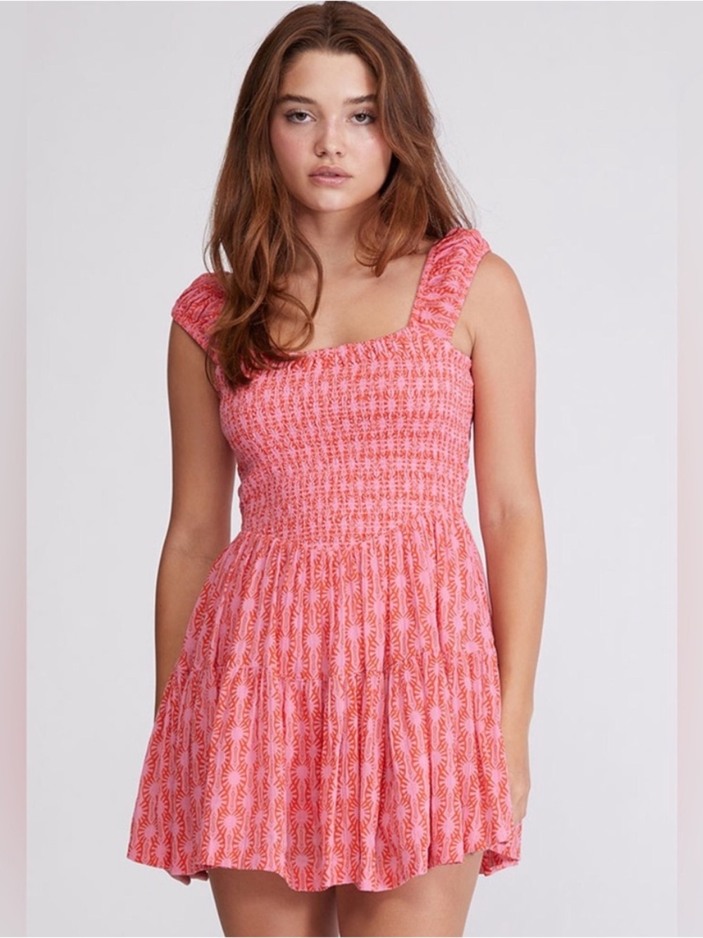 Free People Sweet Annie 100% Cotton Mini Dress, Pink/Red Size small